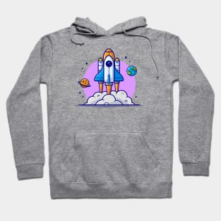 Space Shuttle Taking Off with Planet and Earth Space Cartoon Vector Icon Illustration Hoodie